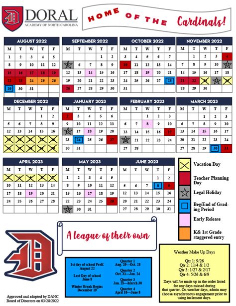 Calendar 2022 2023 Calendars Doral Academy Of North Carolina