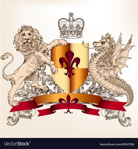 Heraldic Design With Shield Lion And Dragon Vector Image
