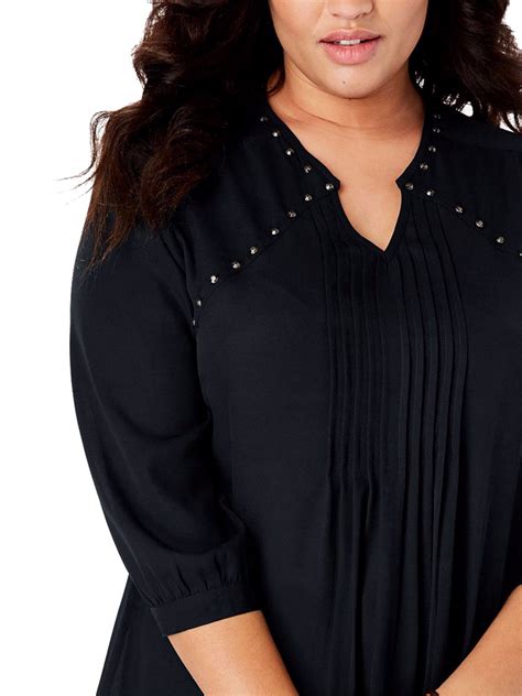 Woman Within Woman Within Black Studded Pintuck Blouse Plus Size