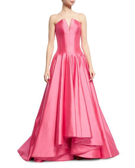 Rubin Singer Deep V Strapless Ball Gown Rose Ball Gowns High Low Ball Gown Pink Evening Gowns