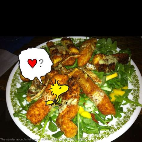 The only problem i had was the cheese melting. Panko salmon on arugula salad with wasabi dressing ...