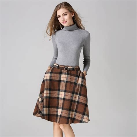 2017 Autumn Winter Runway Fashion Elegant High Waist Wool Skirt Casual Vintage Plaid Keep Warm A