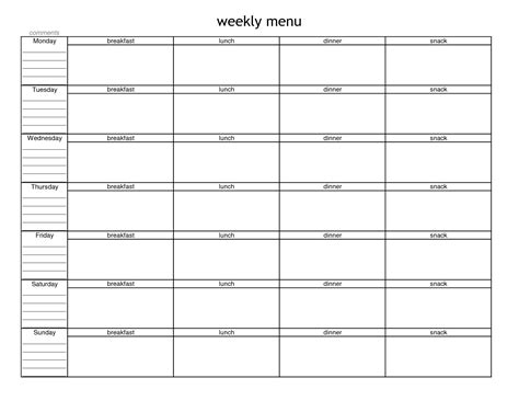 Blank Weekly Menu Planner Template Menu Planning Pinterest