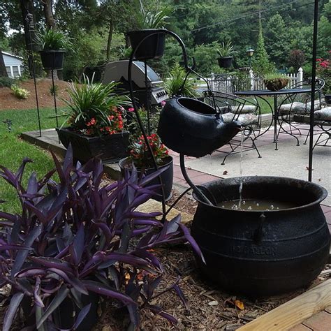 Vintage Iron Cauldron And Kettle Fountain Solar Fountain Diy Water