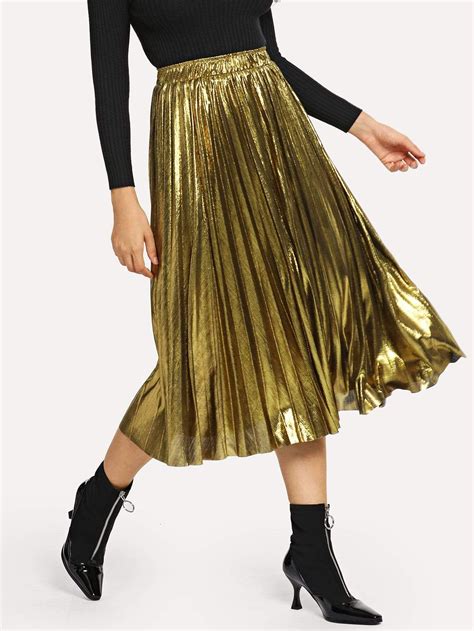 Metallic Pleated Skirt Skirts Bottoms Women Fashion Jupes Mode