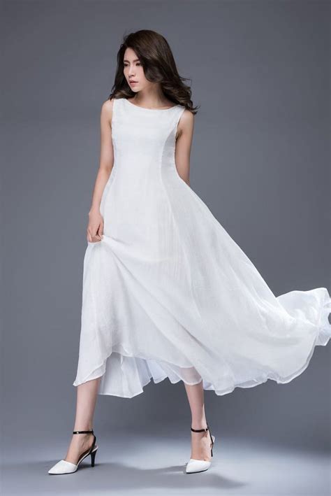 White Chiffon Dress Handmade Simple Elegant Floaty Semi Fitted Long