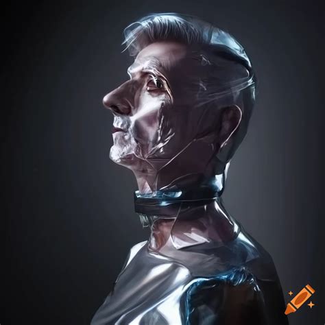 highly detailed portrait of a futuristic older skinny male time traveller with shiny plastic