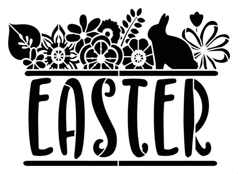 Floral Easter Stencil With Bunny By Studior12 Spring Flower Word Art