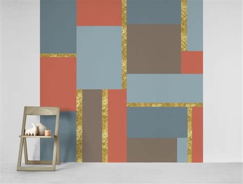 Squares And Gold Geo Wallpaper Happywall Turquoise Wallart