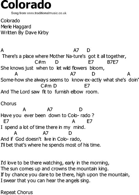 Old Country Song Lyrics With Chords Colorado