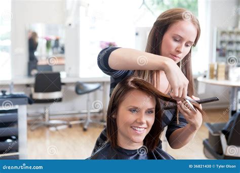 Hairdresser Cutting Client S Hair Stock Photo Image Of Hairstyle