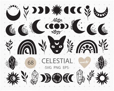 Celestial Svg Bundle Moon Phases Svg Mystical Svg Crystal Etsy