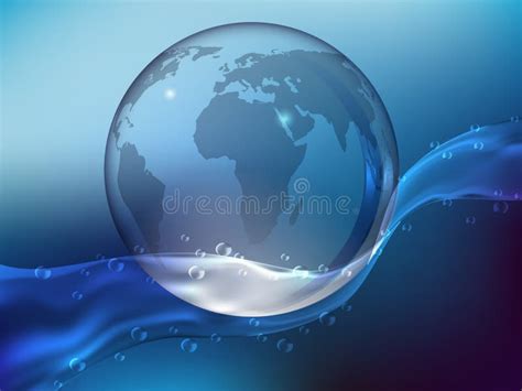Splash Of Crystal Clear Water With Drops Planet Earth Made Of Glass In