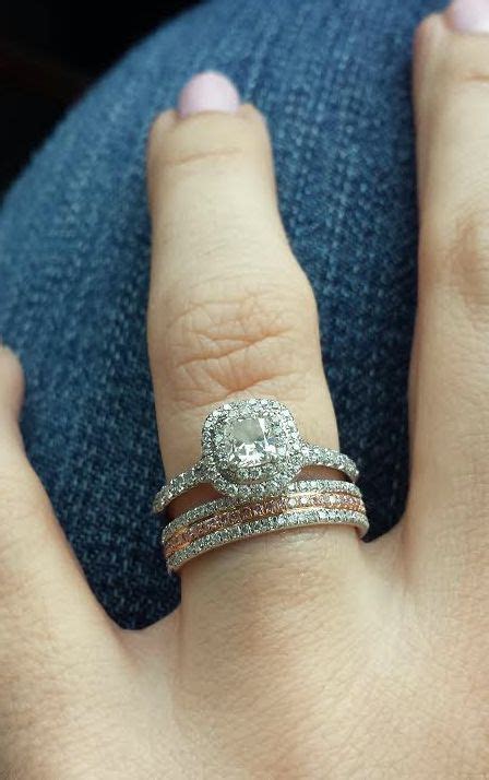 Explore classic signet rings or create your own ring stack. Tiffany Soleste engagement ring and pink diamonds wedding band. | Pink diamond, Wedding ring ...