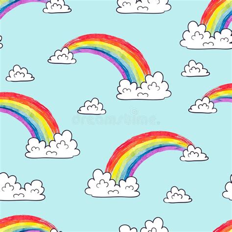 Watercolor Rainbows And Clouds Seamless Pattern Stock Vector