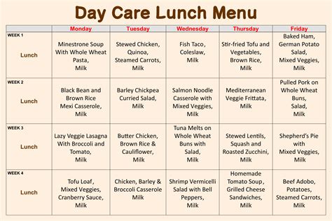 10 Best Printable Preschool Lunch Menu Pdf For Free At Printablee