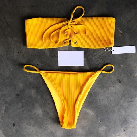 Vikinii 2018 Sexy Brazilian Bandage Bikinis Women Swimsuit Yellow