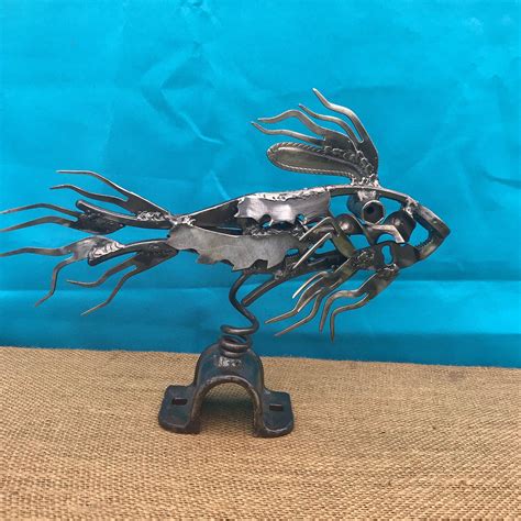 Reclaimed Metal Fish Sculpture Etsy Fish Sculpture Metal Art