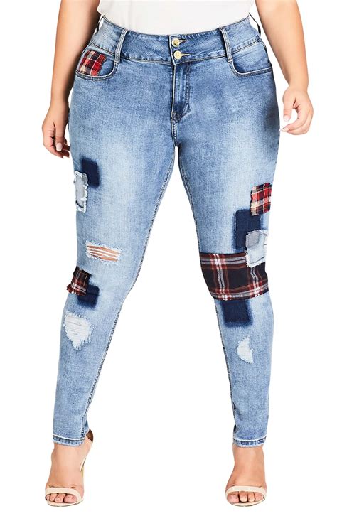City Chic Patch N Check Skinny Jeans Plus Size Nordstrom Skinny