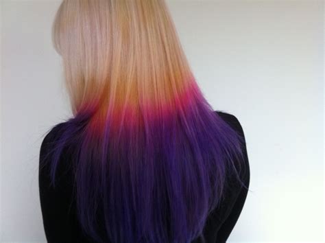 Coloured Hair Purple Dip Dye Ombré Fade With Pink Diy Hair Dip Dye