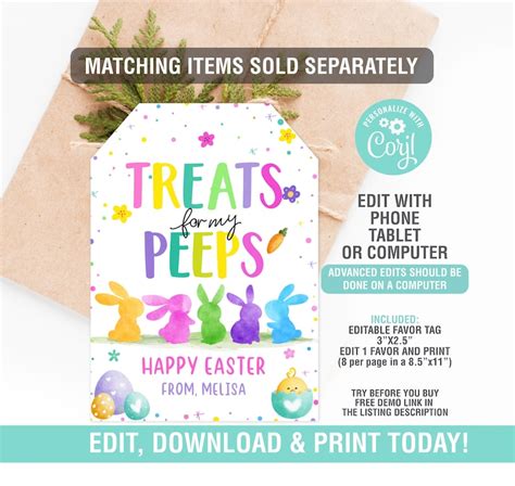 Easter Treat For My Peeps Treat Bag Toppers Printable Easter Etsy