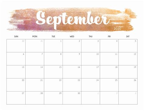 Cute September 2020 Calendar Printable September 2020 Calendar