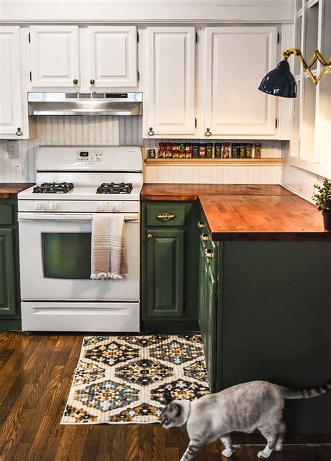 Green Kitchen Cabinets With Butcher Block Countertops Kitchen Cabinet