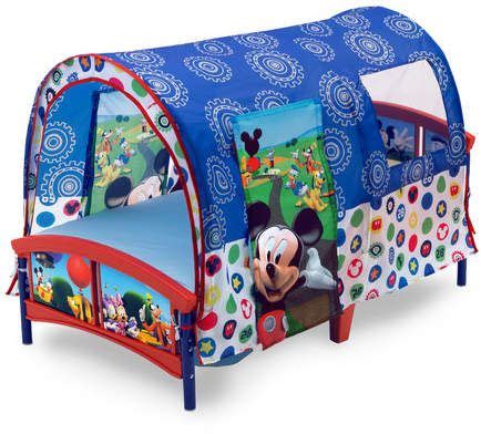 Disney 4 piece toddler bedding set, mickey mouse playhouse, blue/white, standard toddler mattress (52 x 28 x 8). Delta Children Disney Mickey Mouse Toddler Tent Bed ...