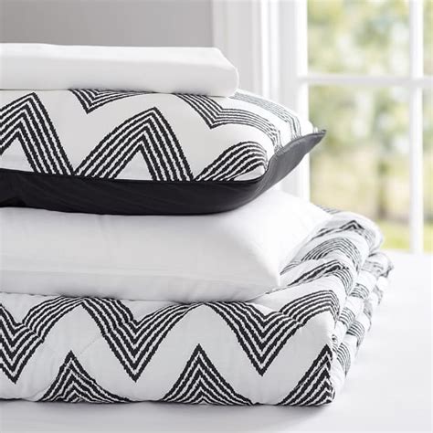 Black Zig Zag Stripe Comforter Set Dorm Bundle Pottery Barn Teen