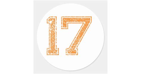 Orange Sports Jerzee Number 17png Classic Round Sticker Zazzle