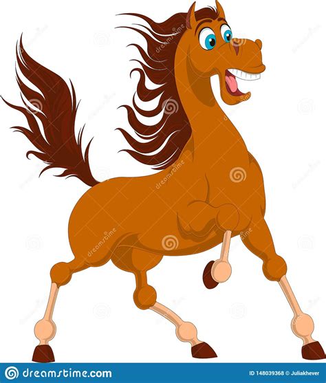 Illustration Of Standing Terrified Brown Horse With Elevated Tail Stock