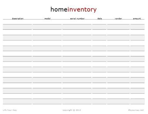 Printable Home Contents Inventory List Template