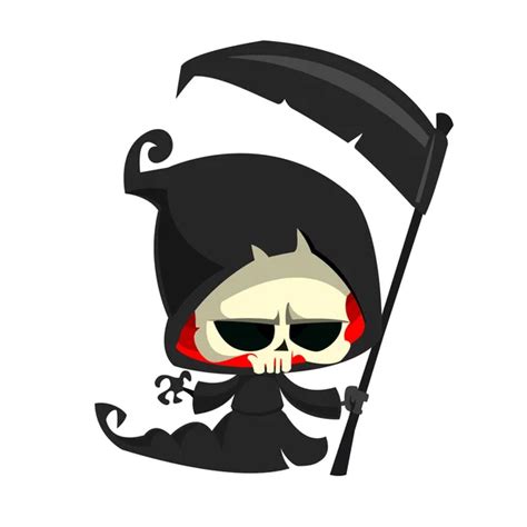 Cute Cartoon Grim Reaper With Scythe Isolated On White Cute Halloween