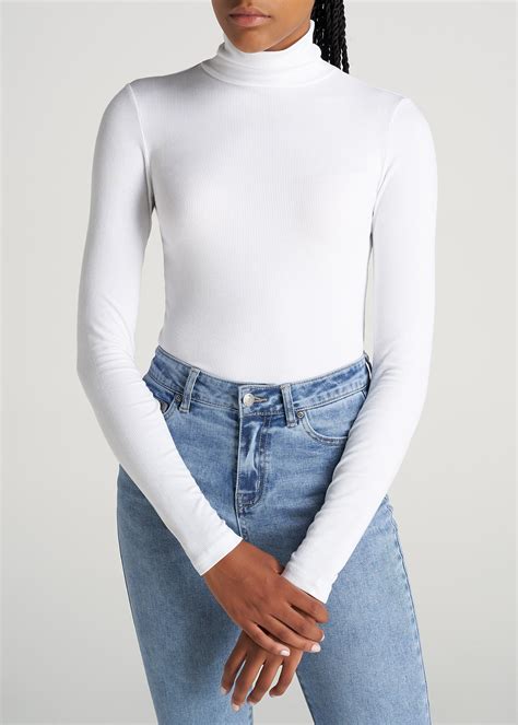 Tall Womens Fitted Long Sleeve Ribbed Turtleneck Tee In White Lupon