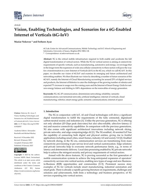Pdf Vision Enabling Technologies And Scenarios For A 6g Enabled