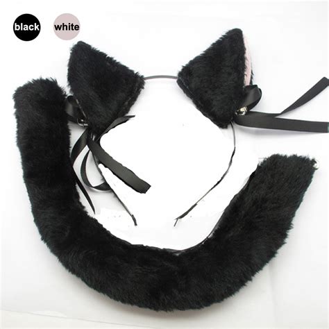 Cat Fox Ears And Tail Costume Black White Cat Ears Headband Head Band