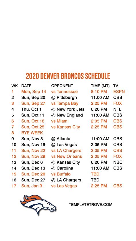 Pt before welcoming the las vegas raiders to los angeles on saturday, aug. 2020-2021 Denver Broncos Lock Screen Schedule for iPhone 6 ...