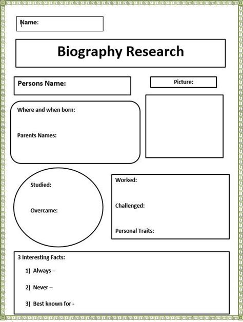 Short Biography Research Graphic Organizer Sp Ed Project Ideas