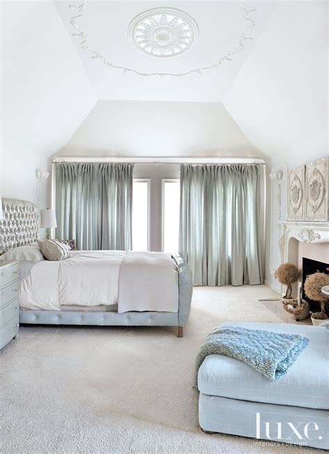 White Transitional Bedroom With Pale Blue Accents Luxe Interiors Design