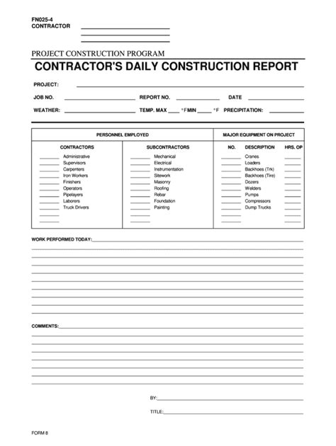 Construction Daily Report Template Excel Fill Online In Daily Reports