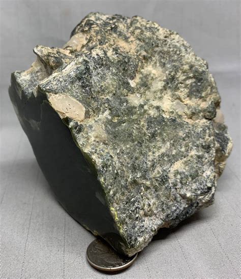 Polished Wyoming Nephrite Jade Dark Olive Sage With Quartz Crystals