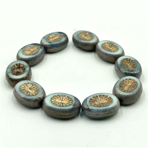 14x10mm Carved Oval Blue Green Capital City Beads