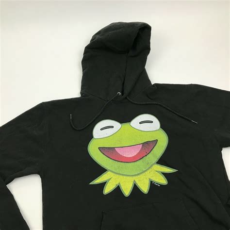 Kermit The Frog Hoodie Sweatshirt Size Medium Adult Black Green Hooded