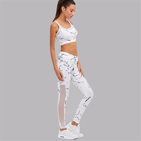 New Women Fitness Stretch Sexy Patchwork Yoga Sets 2Pcs Sport Top
