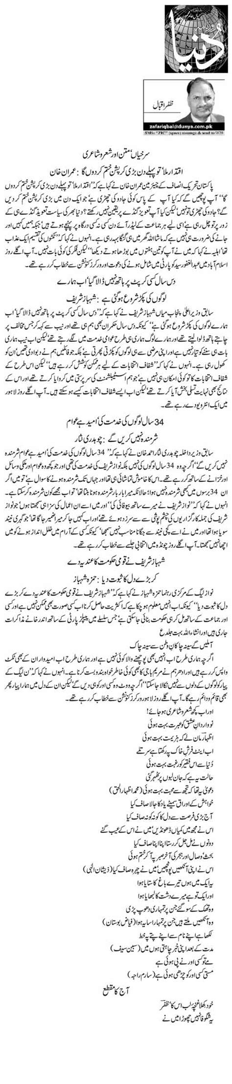 Surkhiyan Matan Aur Shair O Shairi 34 Zafar Iqbal Daily Urdu Columns