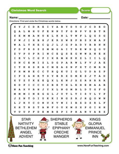4th Grade Christmas Word Search