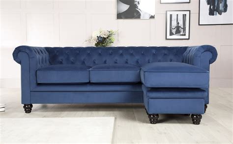 Hampton Blue Velvet Fabric Chesterfield Corner Sofa L Shape Only £89999 Furniture Choice