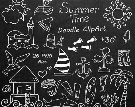 Big Set Of Doodle Summer Cliparts Hand Drawn Vacation Etsy Summer