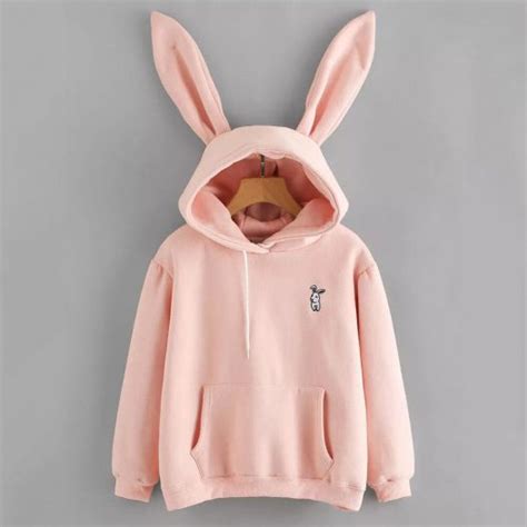 rabbit ear long sleeve cotton hooded lovely bunny hoodies efashionova hoodies womens women