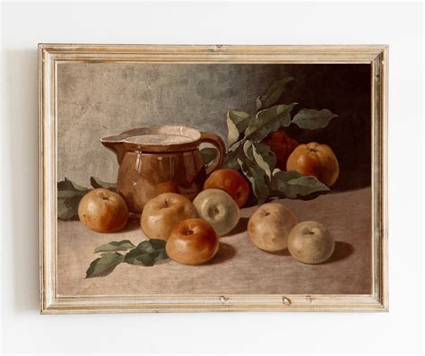 Apples Jug Still Life Painting Vintage Fruit Art Digital Etsy